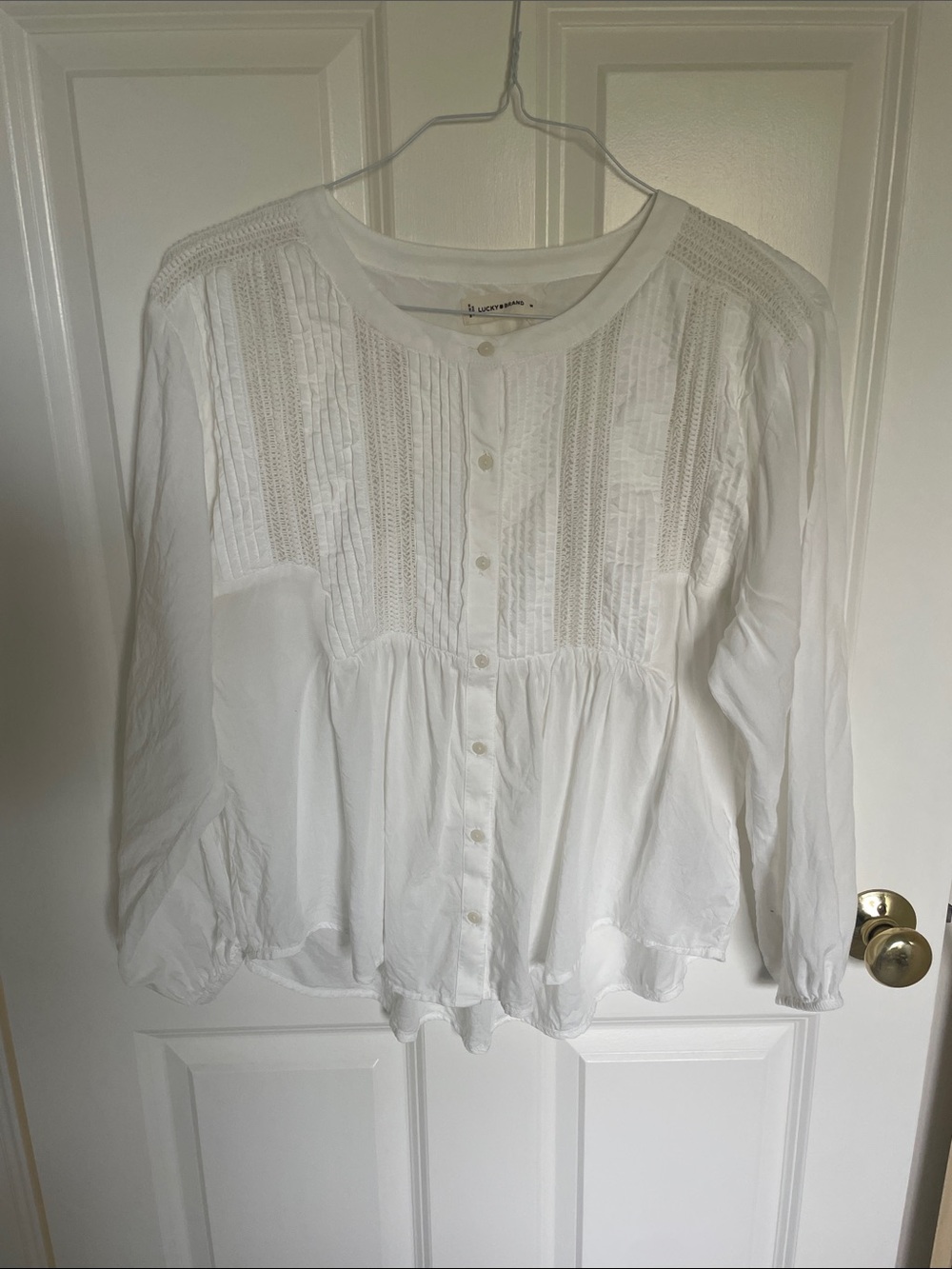 Lucky Brand White Button-Front Pintuck Blouse